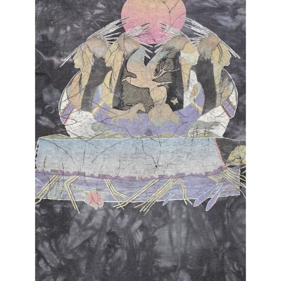 The Mountain Tribal Indian Animals Black Tye Dye T Shirt Mens Size S 100% Cotton - Picture 4 of 8